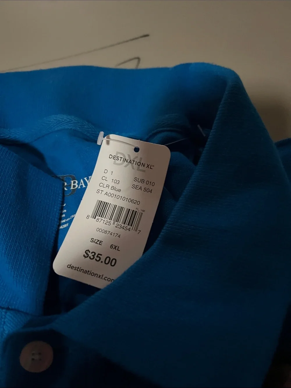 Harbor Bay Men's Polo — Bright Blue Short-Sleeve Sz 6XL - Picture 3 of 3
